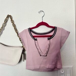 Urban Outfitters Pink Ribbed Short Sleeve Top